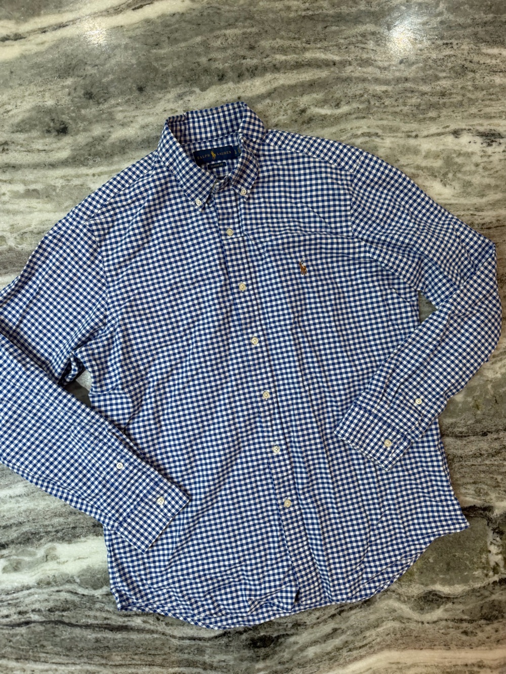 Polo by Ralph Lauren Blue & White Gingham Button-Down Shirt w/ Brown Pony